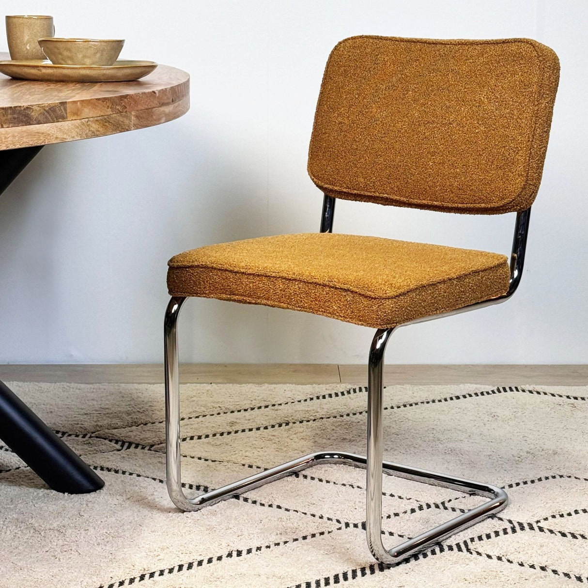 Silla de comedor moderna de terciopelo cobre Sway - Estructura de cromo - Sin reposabrazos