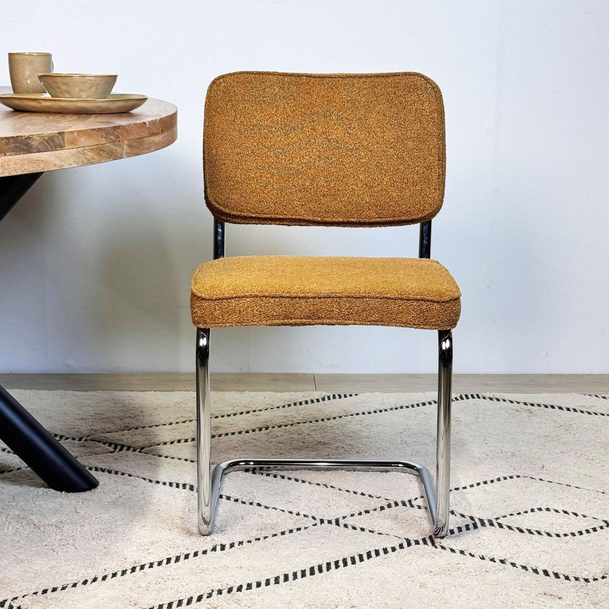 Silla de comedor moderna de terciopelo cobre Sway - Estructura de cromo - Sin reposabrazos