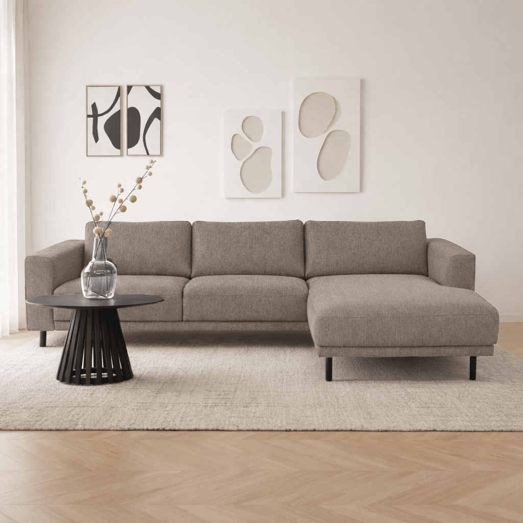 Moderne 3-zits Hoekbank Links Taupe Stof Aniko met Lounger 240x197x78 cm