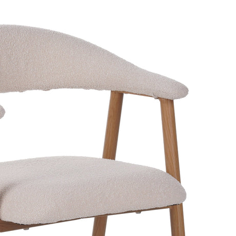 Silla de comedor Japandi Ivor Bouclé Suki - Marco de aspecto roble - Con reposabrazos