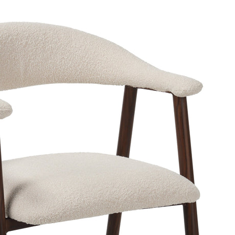 Silla de comedor Japandi Ivor Bouclé Suki - Estructura de nogal - Con reposabrazos