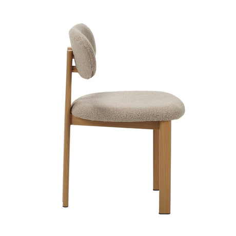 Silla de comedor Japandi Miyo Bouclé color arena - Estructura de aspecto roble