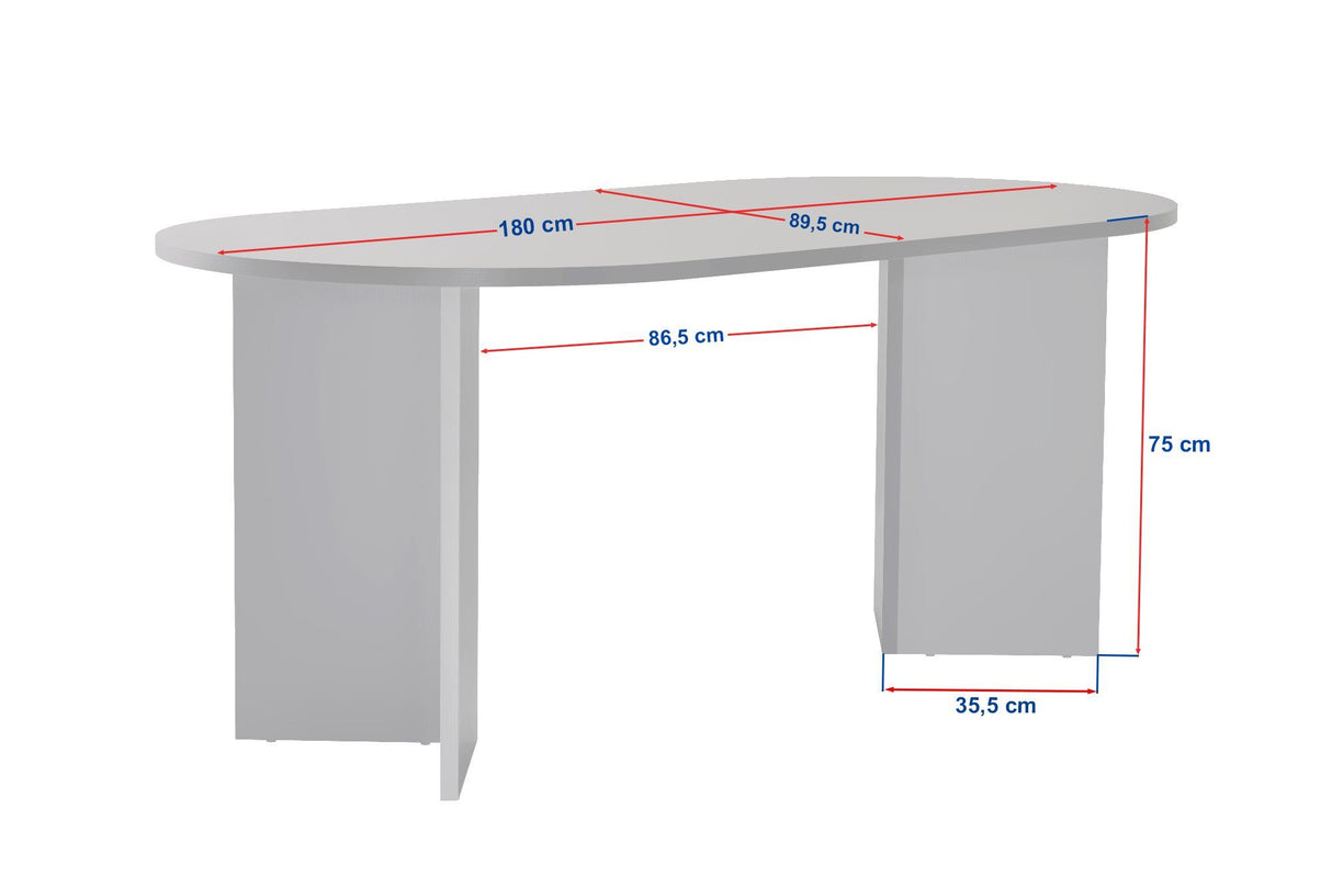Mesa de comedor ovalada con tapa de travertino - melamina nogal - 180x89,5x75 cm - Sota