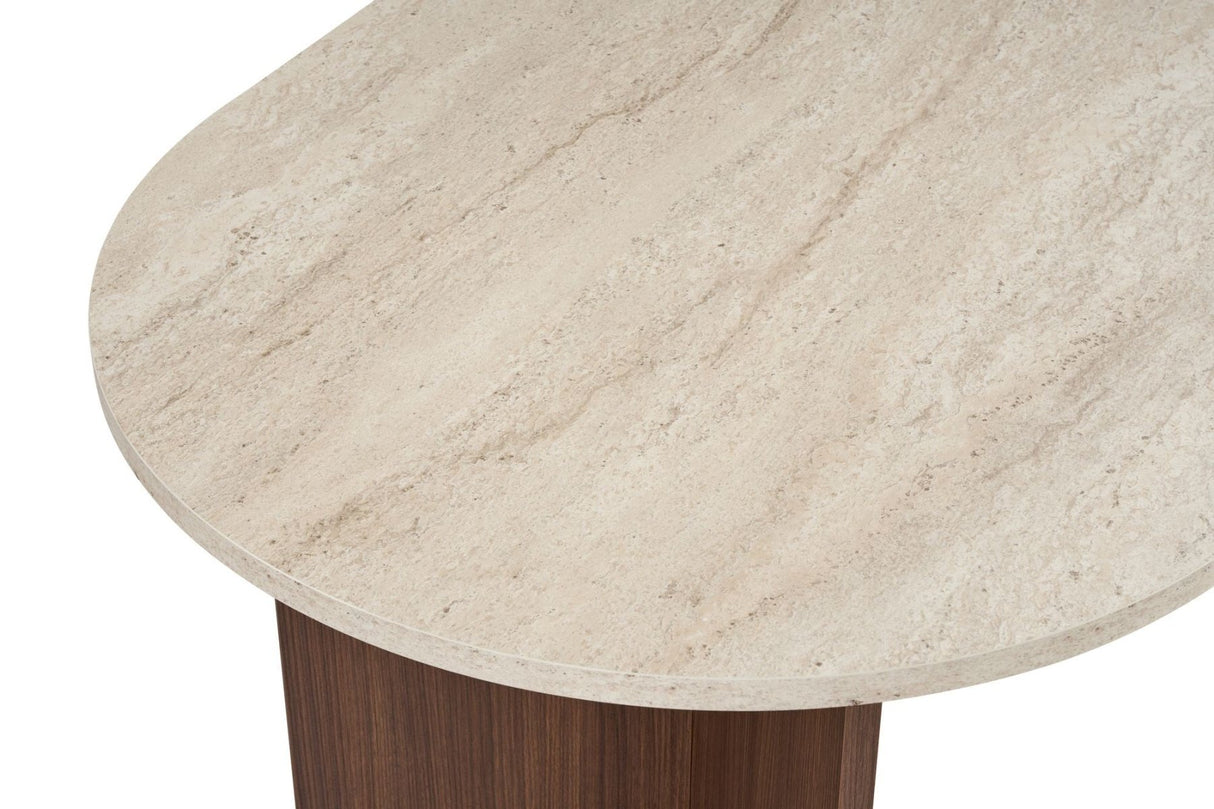 Mesa de comedor ovalada con tapa de travertino - melamina nogal - 180x89,5x75 cm - Sota