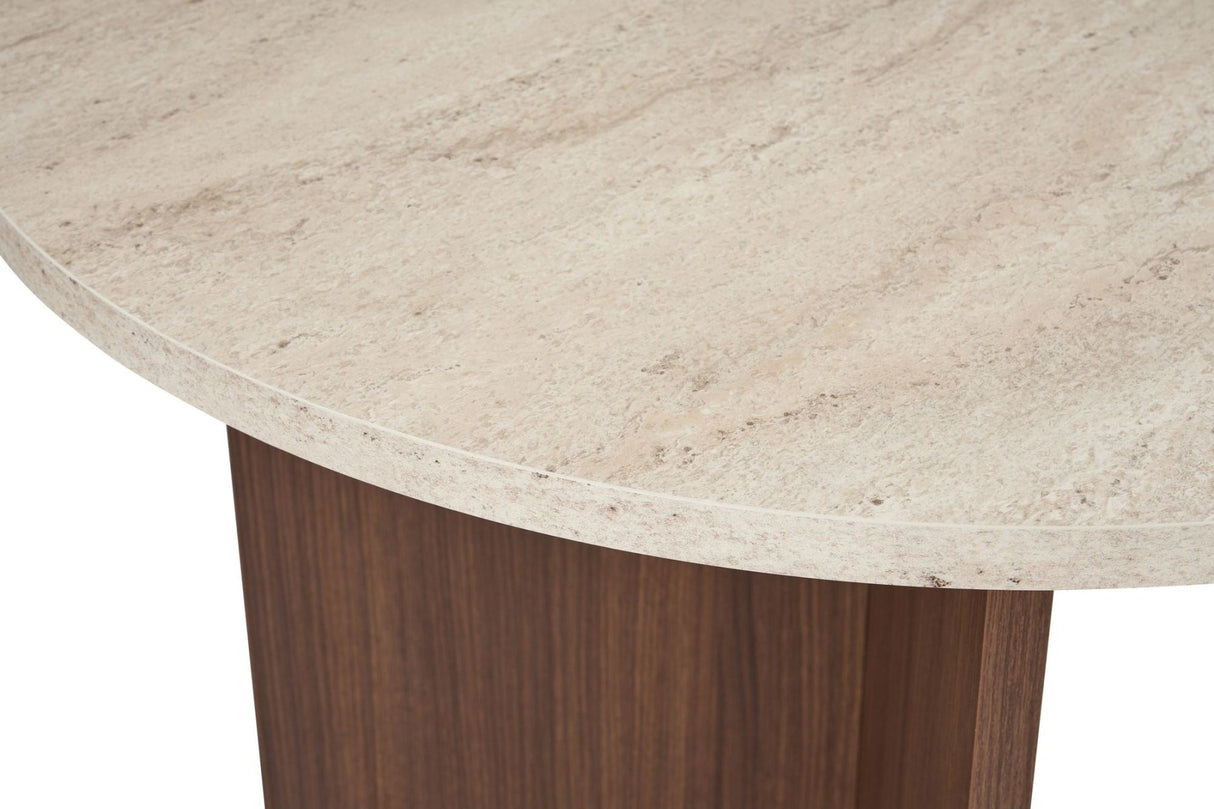 Mesa de comedor ovalada con tapa de travertino - melamina nogal - 180x89,5x75 cm - Sota