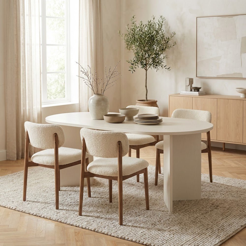Mesa de comedor ovalada Melamina blanca - Japandi - 180x89,5x75 cm - Sota
