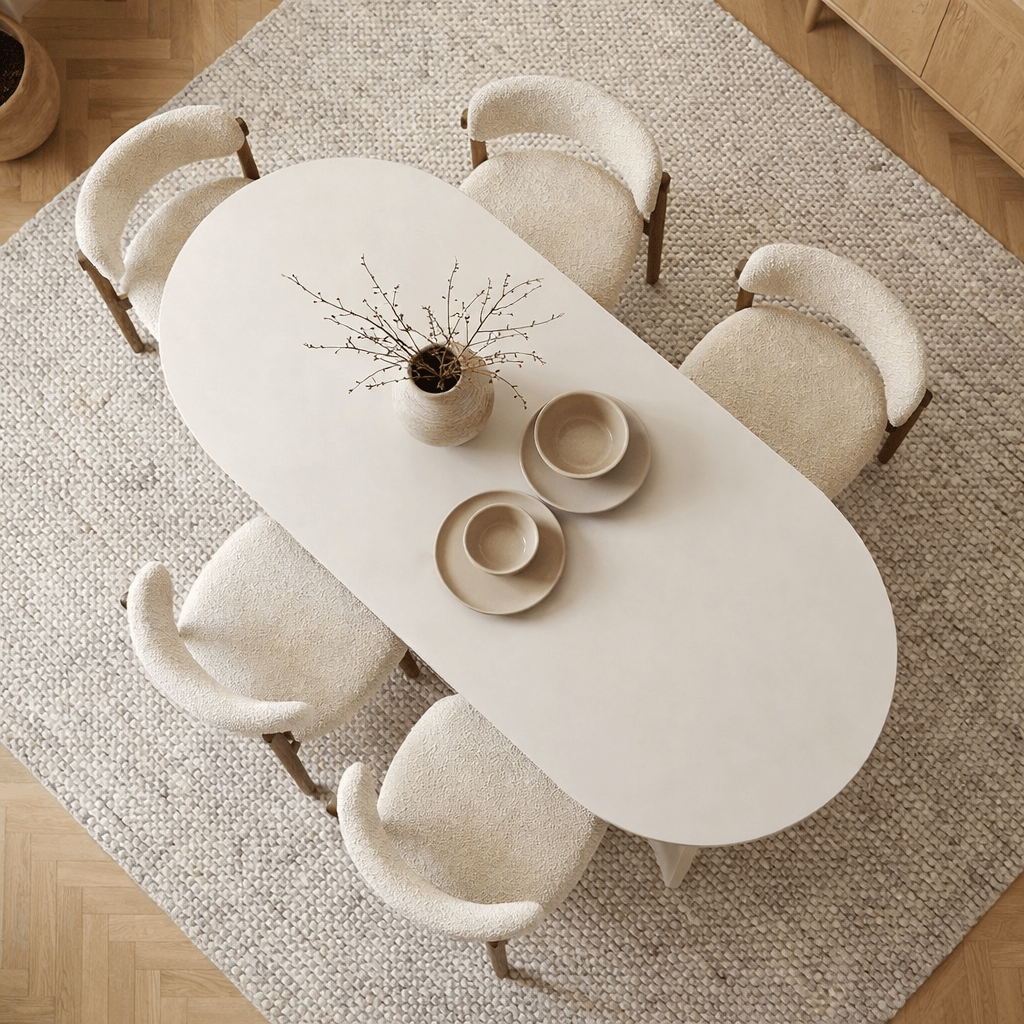 Mesa de comedor ovalada Melamina blanca - Japandi - 180x89,5x75 cm - Sota