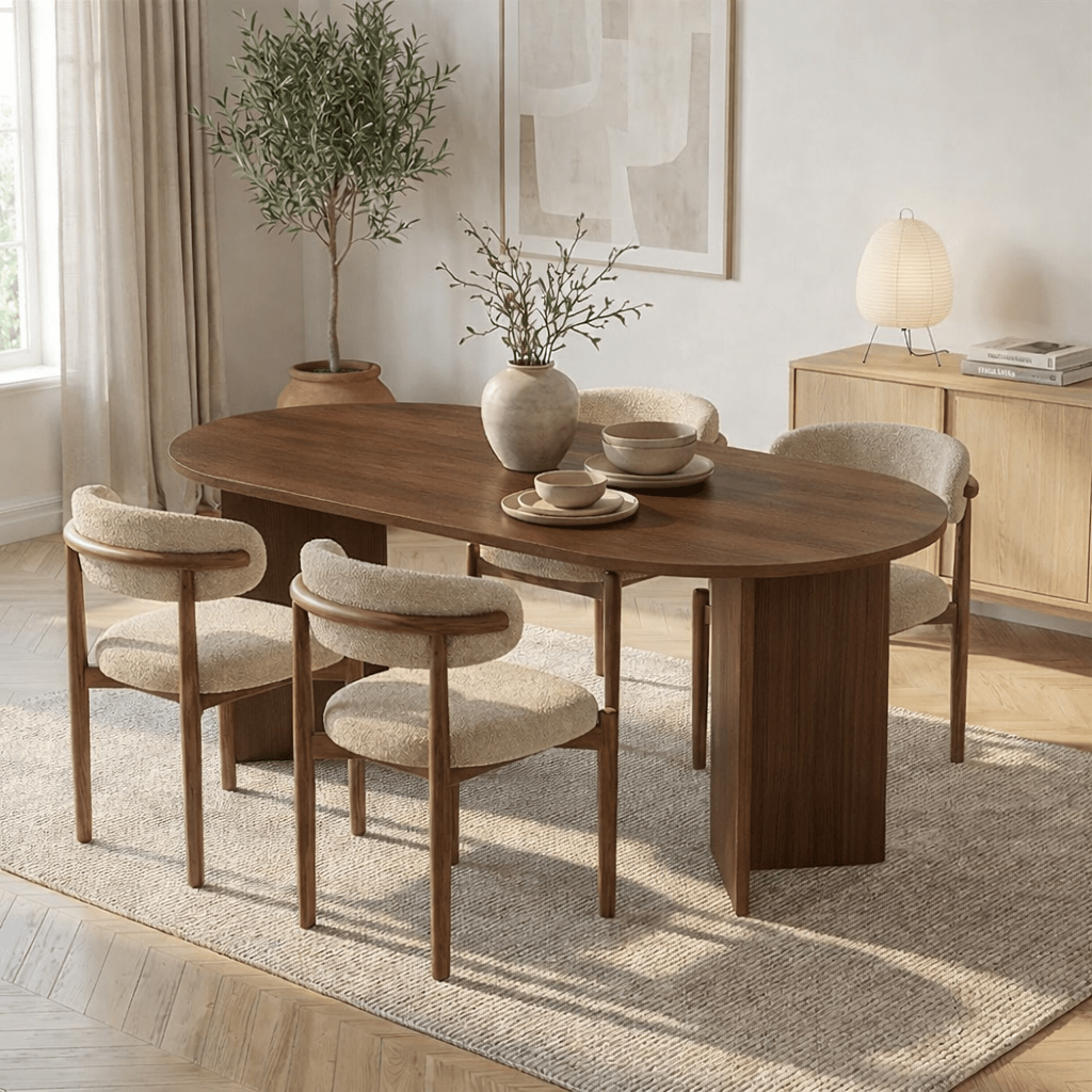 Mesa de comedor ovalada de melamina nogal - Japandi - 180x89,5x75 cm - Sota