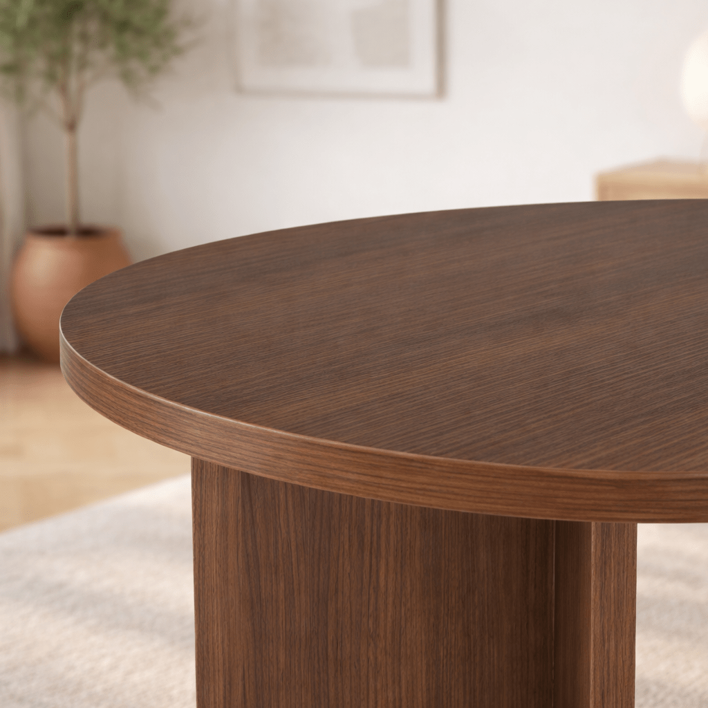 Mesa de comedor ovalada de melamina nogal - Japandi - 180x89,5x75 cm - Sota