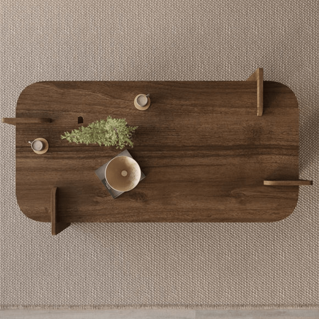 Salontafels - Salontafel Walnoot melamine Japandi - 120 x 60 cm - ronde hoeken - Lovge - Dimehouse