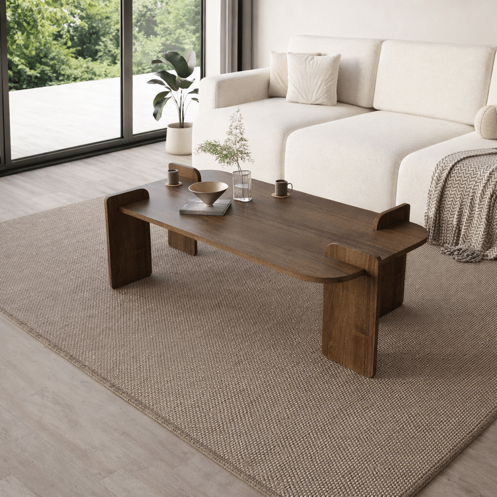 Salontafels - Salontafel Walnoot melamine Japandi - 120 x 60 cm - ronde hoeken - Lovge - Dimehouse