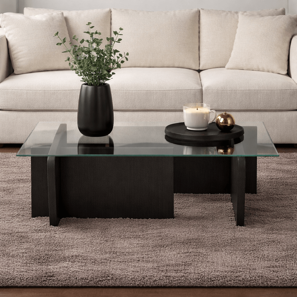 Mesa de centro Negro Madera Melamina Vidrio Opal 105x65x30 cm
