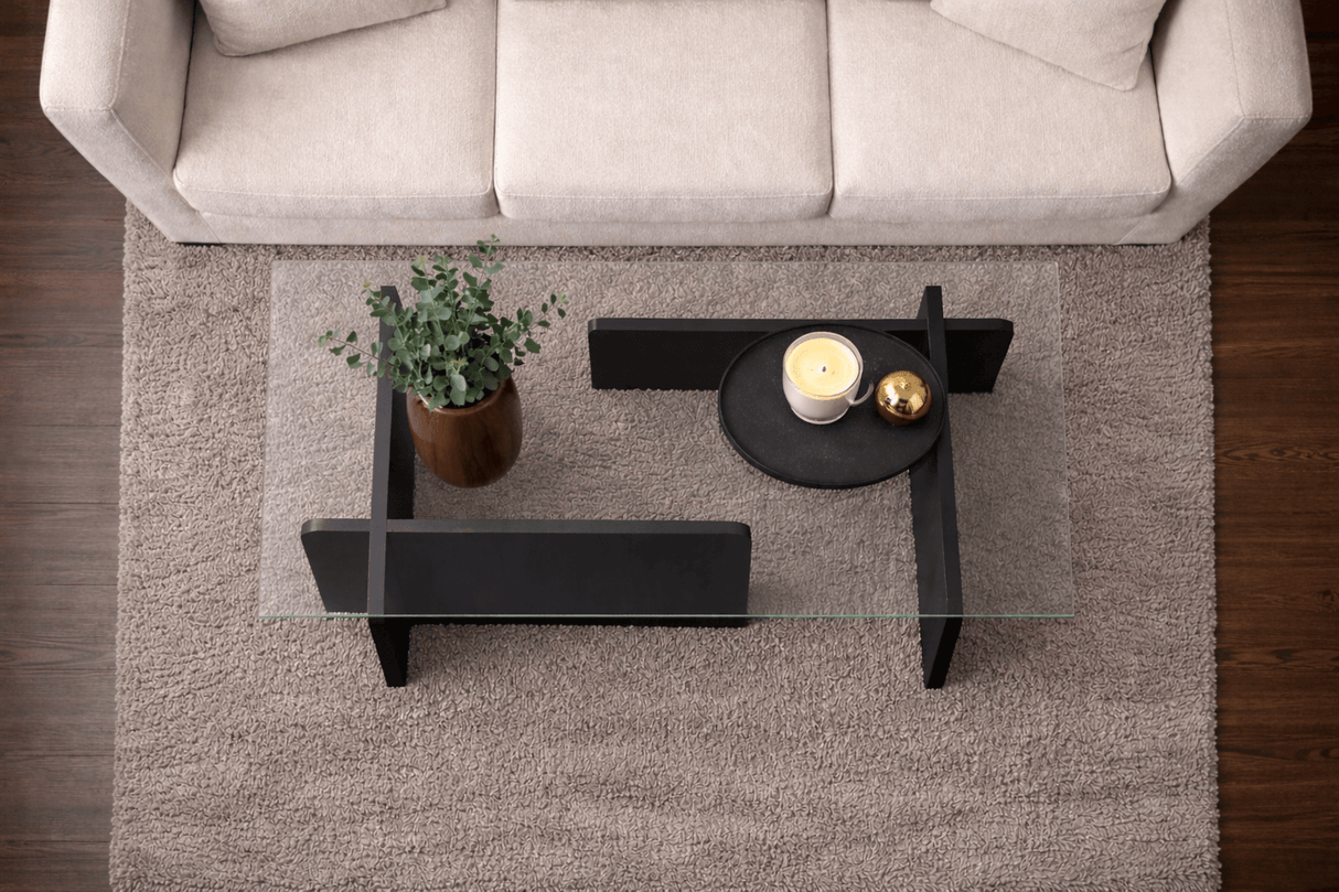 Mesa de centro Negro Madera Melamina Vidrio Opal 105x65x30 cm