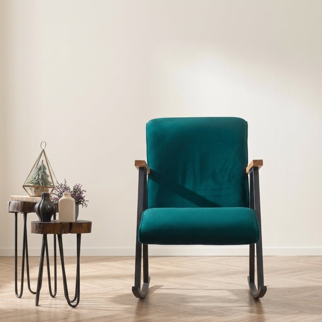 Mecedora Yoka Petrol Blue foto atmosférica en un interior moderno