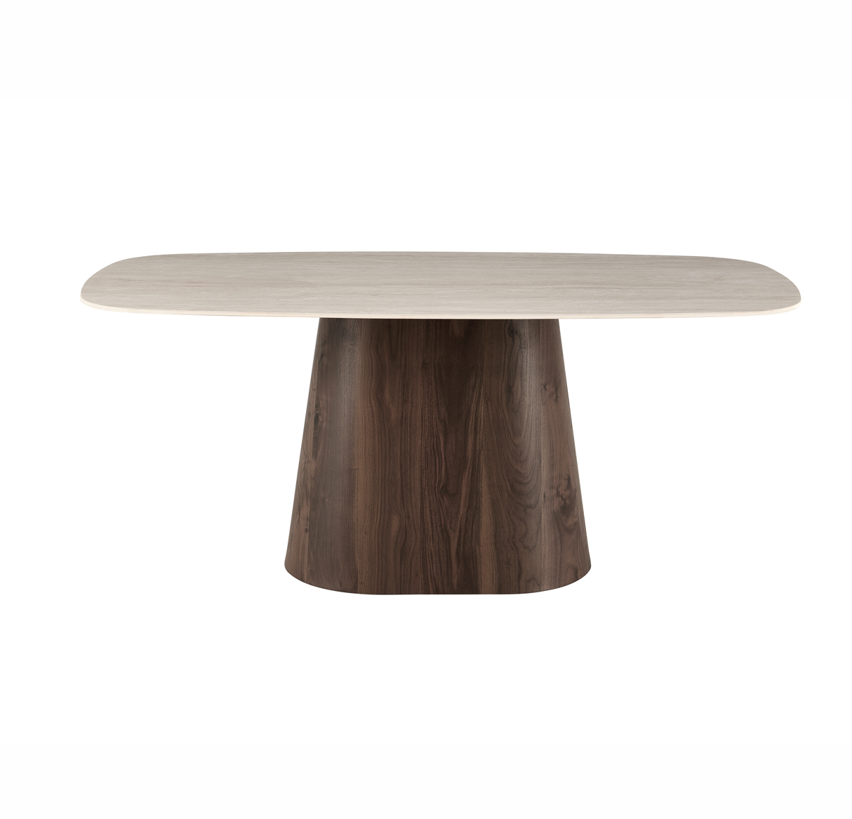 Mesa de Comedor Lea de Travertino con Aspecto de Piedra Sinterizada 180x90 cm - Estructura de Nogal - Ovalada Danesa