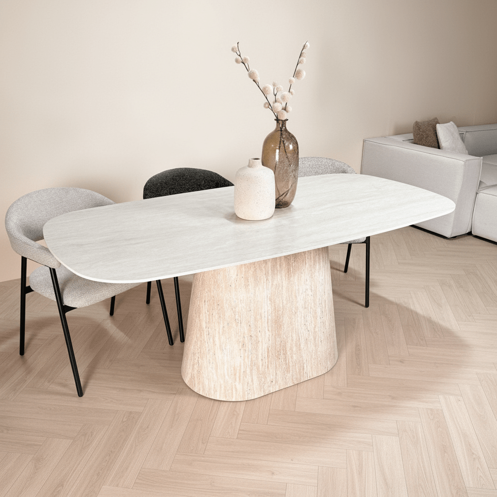 Mesa de comedor de travertino con aspecto de piedra sinterizada Lea 180x90 cm - Ovalada danesa