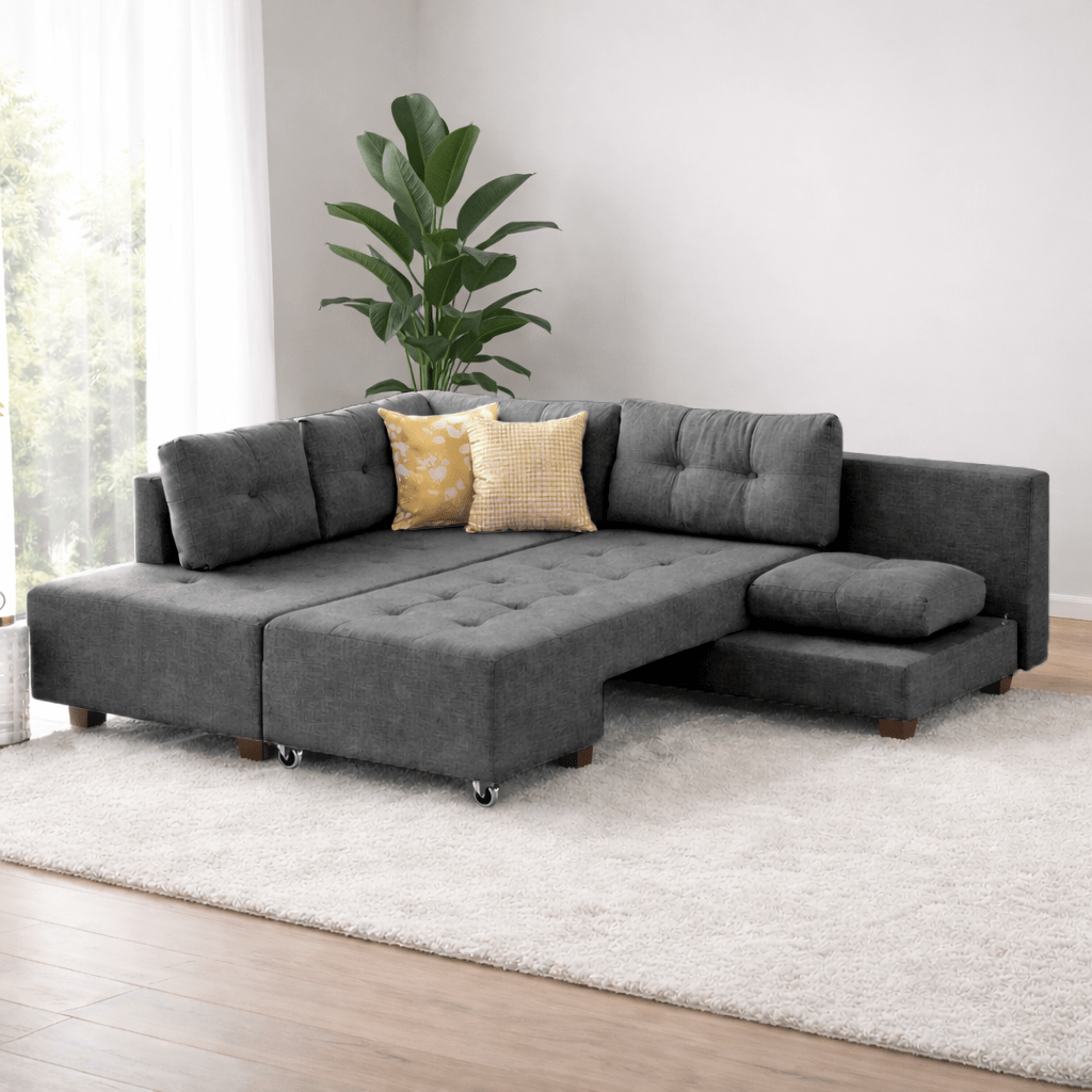 Sofá cama tela antracita - XL 280x206 cm - con ruedas - Izquierdo - Manama