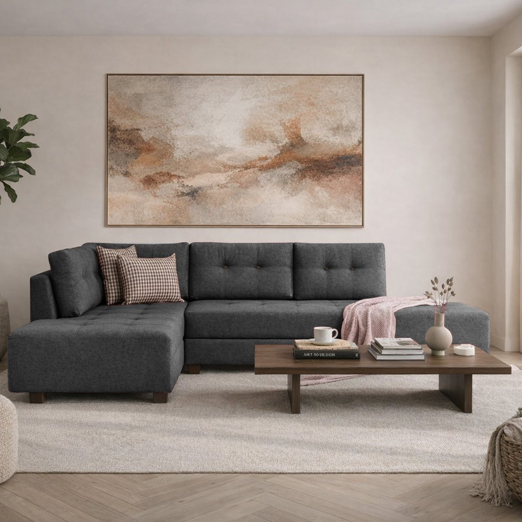 Sofá cama tela antracita - XL 280x206 cm - con ruedas - Izquierdo - Manama