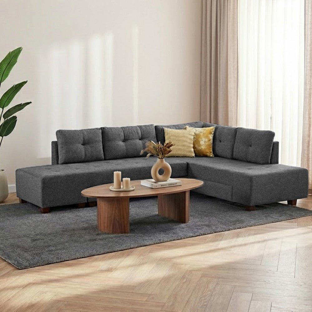 Banken - Slaapbank antraciet stof - XL 280x206 cm - met wielen - Rechts - Manama - Dimehouse