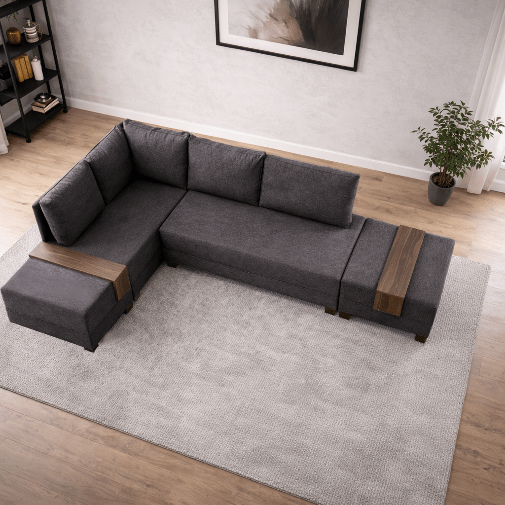 Sofá cama tela antracita - XXL 280 x 210 - Izquierdo - Fly