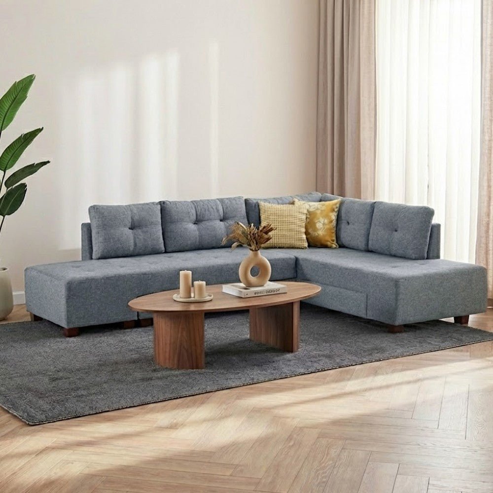 Banken - Slaapbank lichtblauw stof - XL 280x206 cm - met wielen - Rechts - Manama - Dimehouse