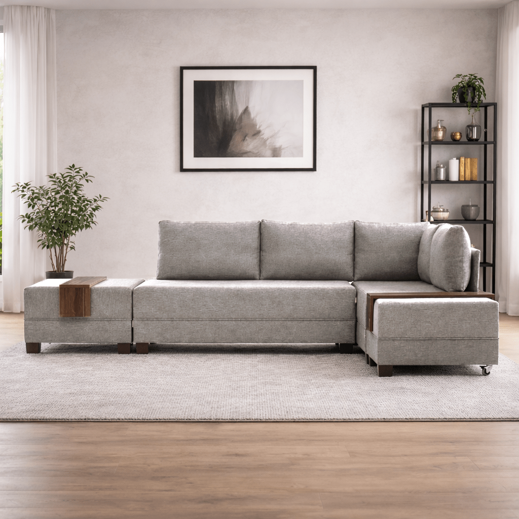 Sofá cama tela champagne - XXL 280 x 210 - Derecha - Fly