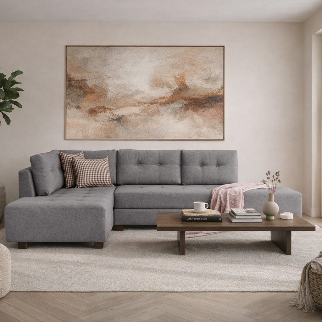 Sofá cama tela gris - XL 280x206 cm - con ruedas - Izquierdo - Manama