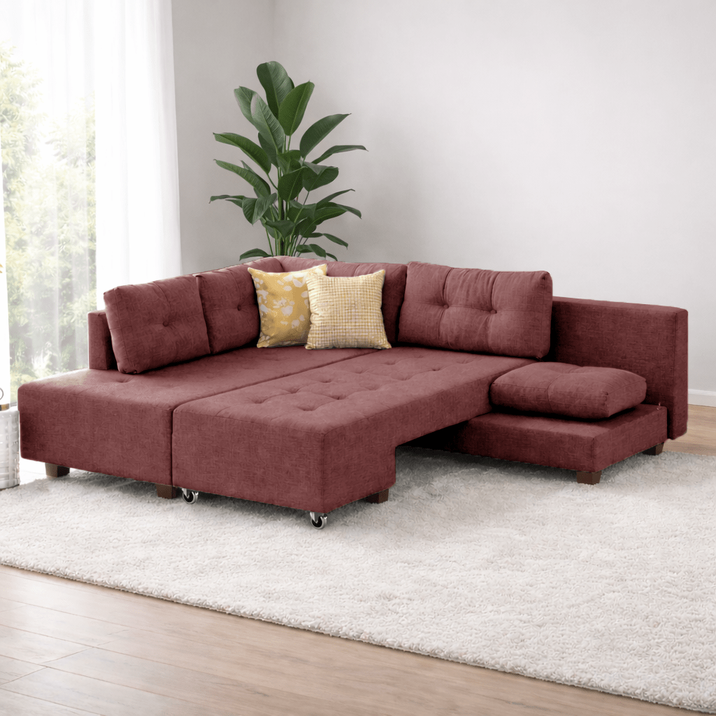 Sofá cama tela rojo - XL 280x206 cm - con ruedas - Izquierdo - Manama
