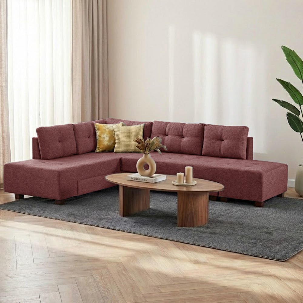 Sofá cama tela rojo - XL 280x206 cm - con ruedas - Izquierdo - Manama