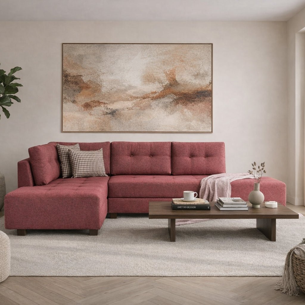 Sofá cama tela rojo - XL 280x206 cm - con ruedas - Izquierdo - Manama