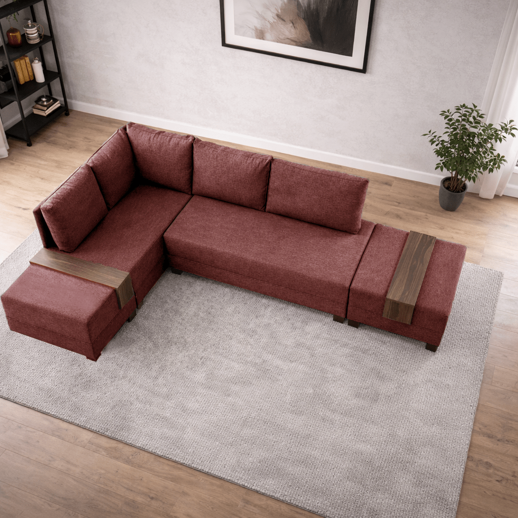 Sofá cama tela rojo - XXL 280 x 210 - Izquierdo - Fly