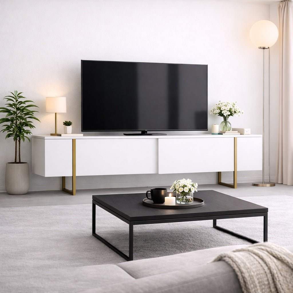 Muebles de TV de lujo Gold White Melamine 180x50x30 cm