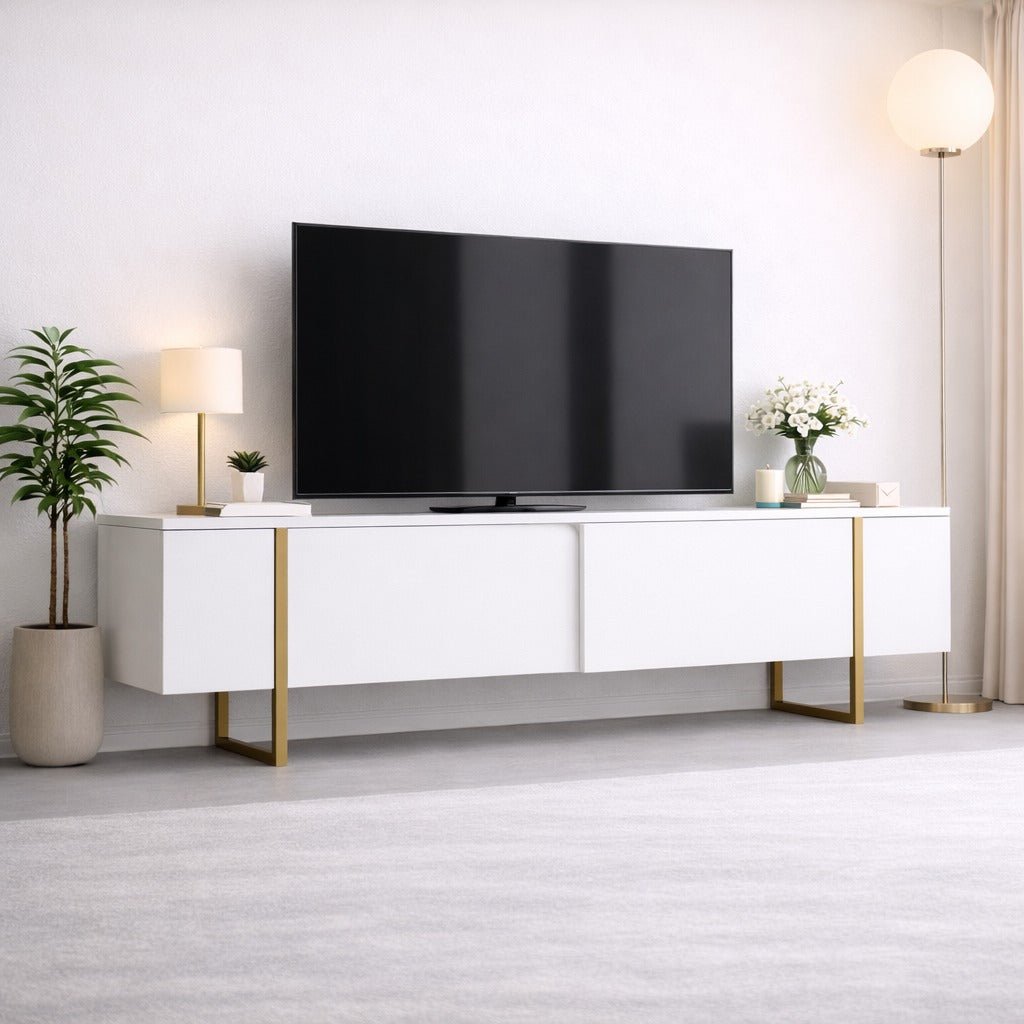 Muebles de TV de lujo Gold White Melamine 180x50x30 cm