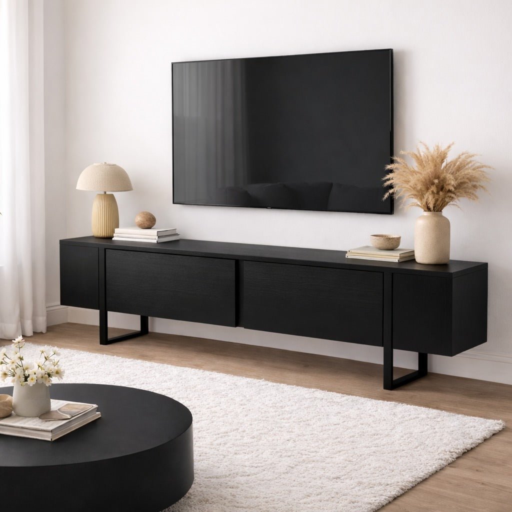 TV Meubels - TV Meubel Zwart Melamine zwart frame 180x50x29,5 cm - Blitz - Dimehouse