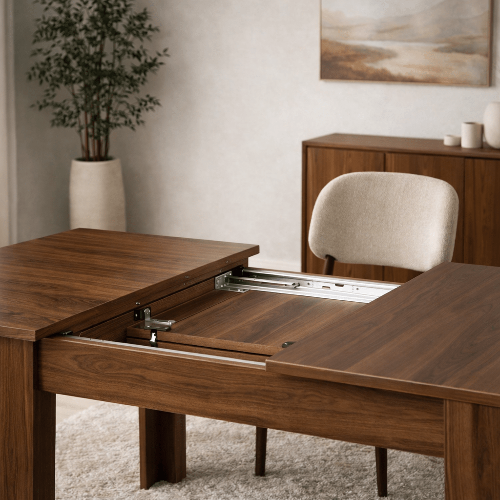 Mesa de comedor extensible nogal melamina – Japandi – 130 – 170 cm – Otis