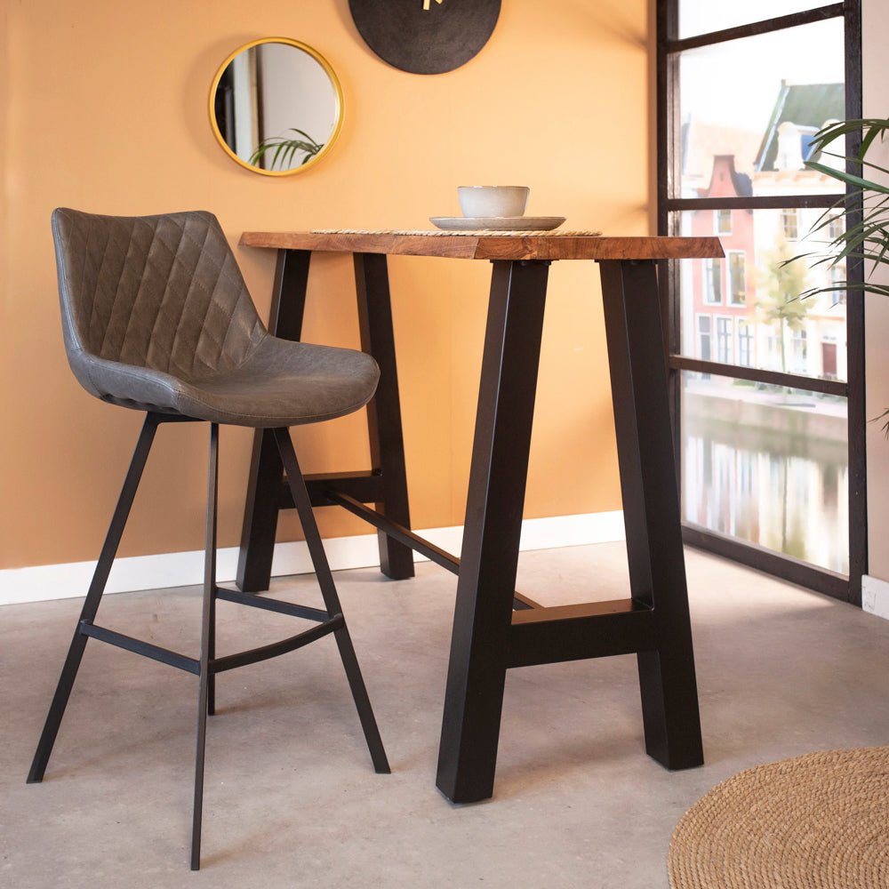 Taburete industrial Juno Antracita de cuero sintético - Altura del asiento 70 cm - Sin reposabrazos