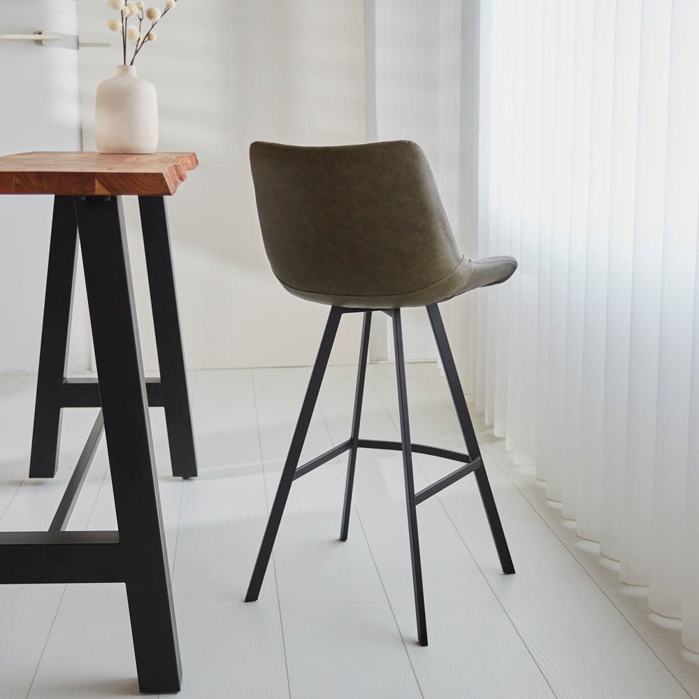 Taburete industrial Juno Verde de cuero sintético - Altura del asiento 70 cm - Sin reposabrazos