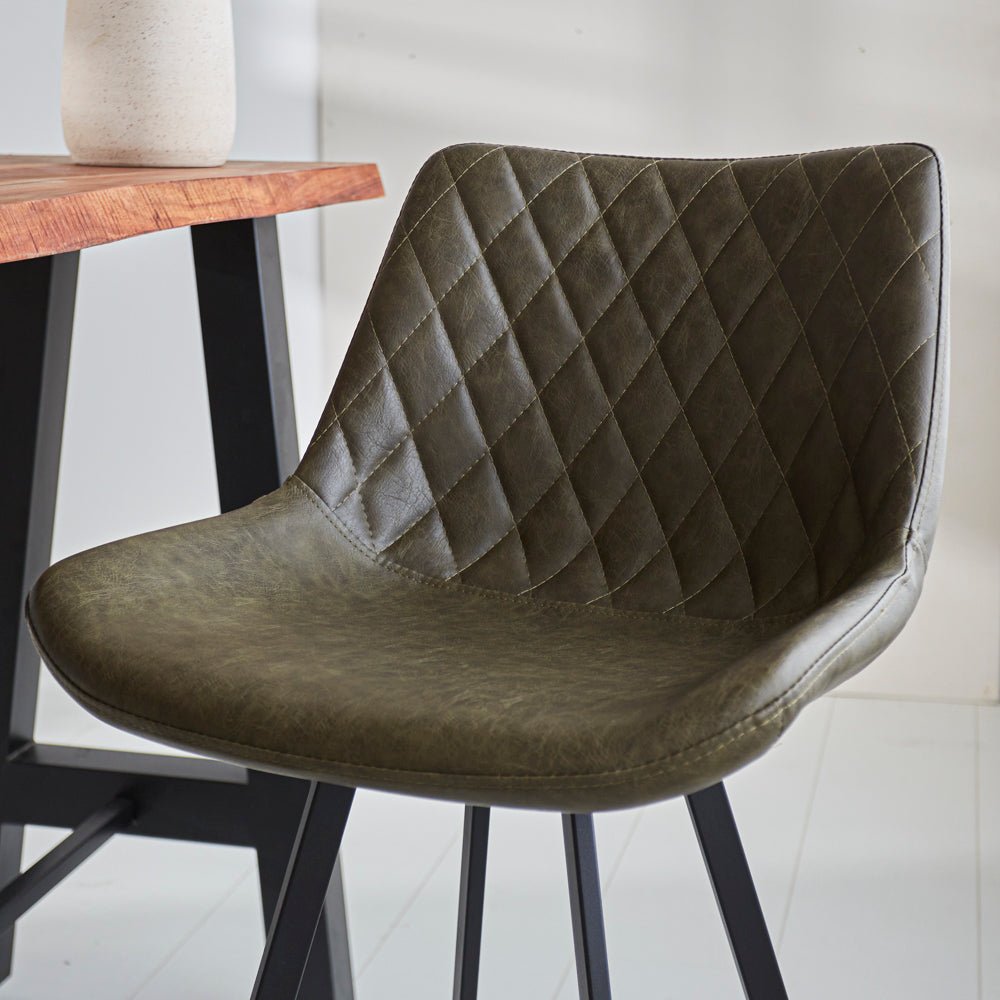 Taburete industrial Juno Verde de cuero sintético - Altura del asiento 70 cm - Sin reposabrazos
