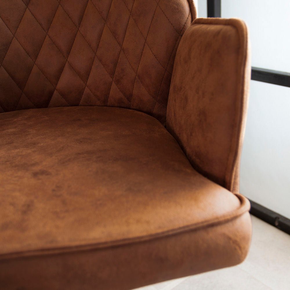 Taburete de bar giratorio Cognac Microfibra Novan - Ajustable - Con reposabrazos