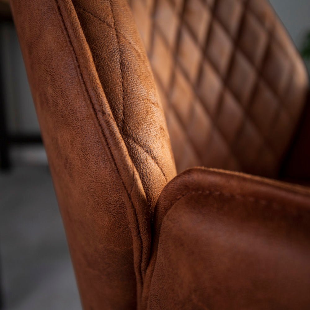 Taburete de bar giratorio Cognac Microfibra Novan - Ajustable - Con reposabrazos