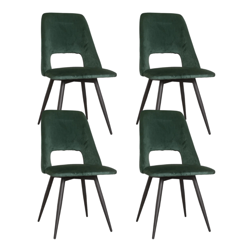 Juego de 4 Sillas de Comedor Giratorias Mila Velvet Verde Oscuro - Sin Reposabrazos
