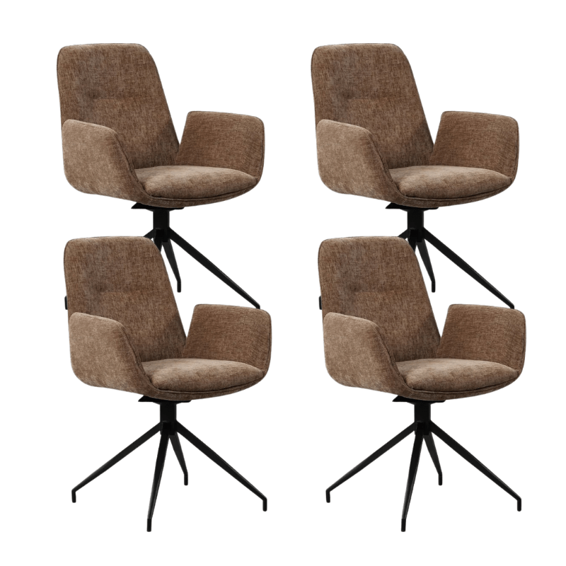 Eetkamerstoelen - Set van 4 Draaibare Eetkamerstoelen Nela Chenille Taupe - Met Armleuningen - Dimehouse