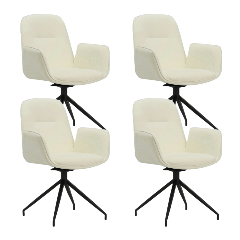 Eetkamerstoelen - Set van 4 Draaibare Eetkamerstoelen Nela Chenille Crème - Met Armleuningen - Dimehouse