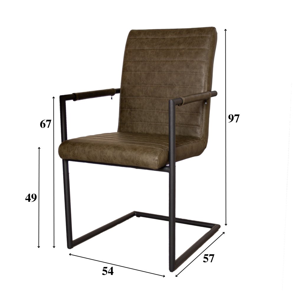 Silla de comedor industrial verde Bras - Con reposabrazos