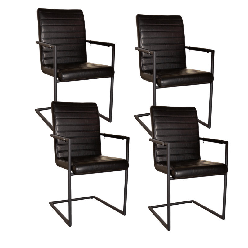 Conjunto de 4 Sillas de Comedor Bras Industrial Negro - Con Apoyabrazos