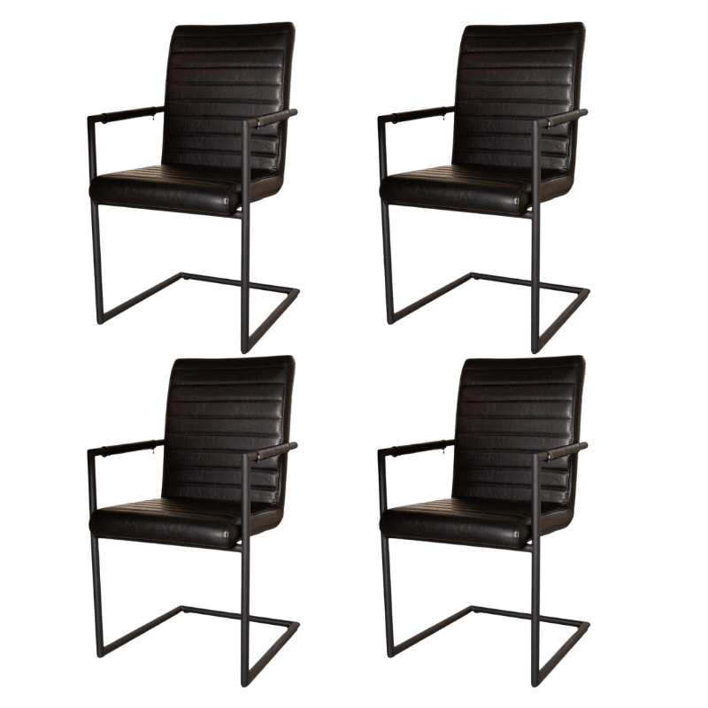 Conjunto de 4 Sillas de Comedor Bras Industrial Negro - Con Apoyabrazos