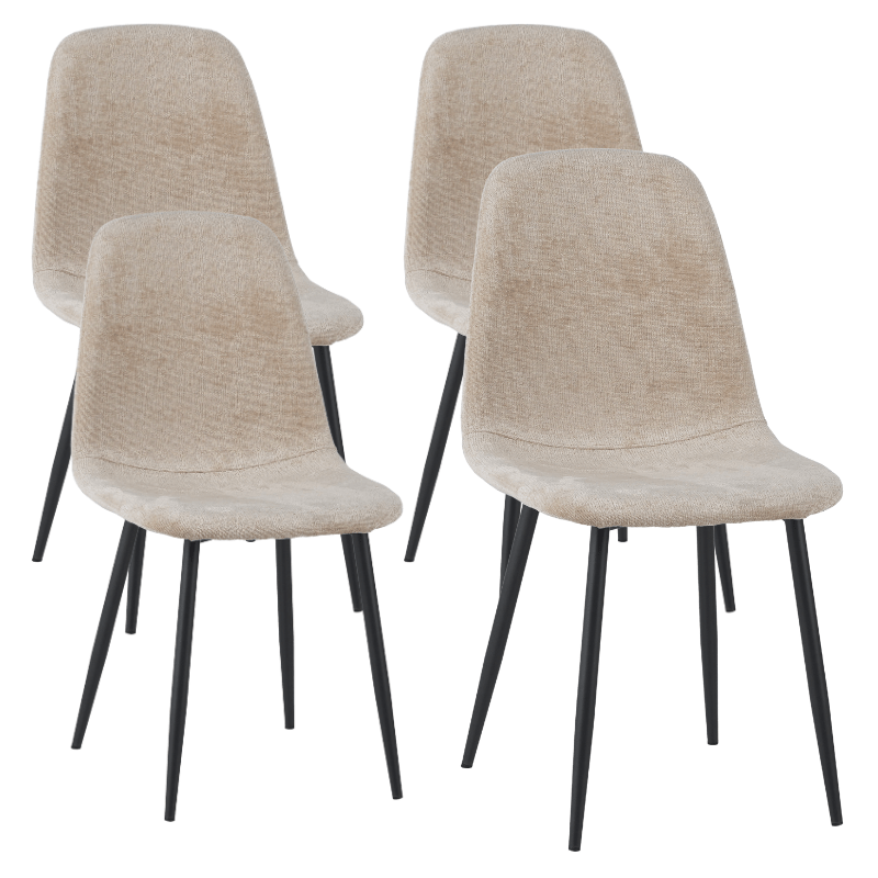 Juego de 4 Sillas de Comedor Escandinavas de Tela Chenille Beige Swift - Sin Apoyabrazos