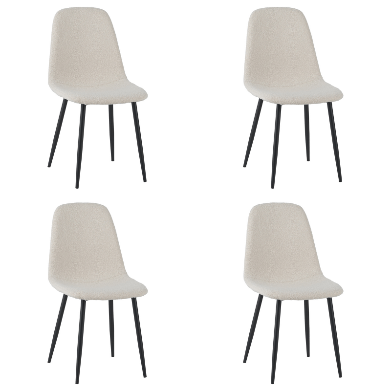 Juego de 4 Sillas de Comedor Escandinavas de Tela Bouclé Crème Swift - Sin Brazos