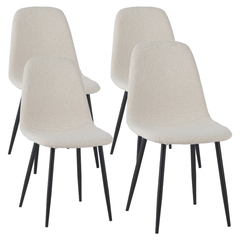Juego de 4 Sillas de Comedor Escandinavas de Tela Bouclé Crème Swift - Sin Brazos