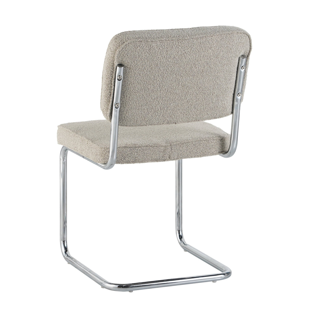 Silla de comedor moderna color arena de tela Bouclé Sway - Estructura de cromo - Sin reposabrazos
